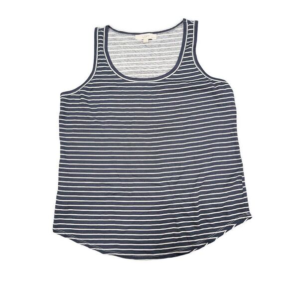LOFT Cotton Striped Navy and white Cutaway Tank Top Size LP - Picture 1 of 5
